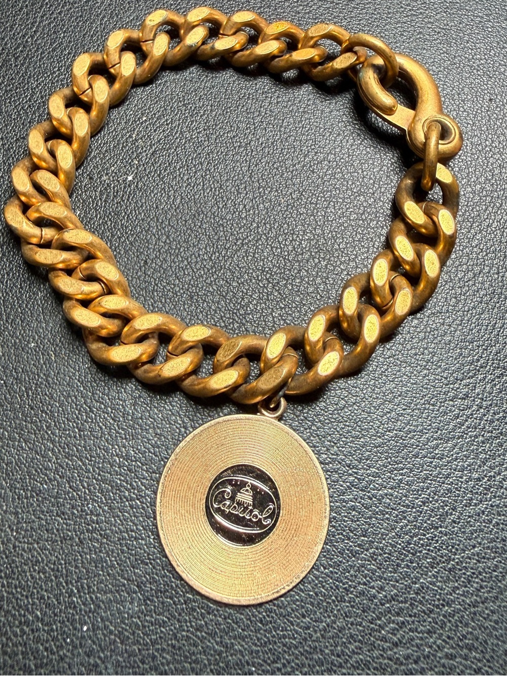 RARE 12K Gold Filled Enamel Capitol Records Phonograph Record Charm & Bracelet